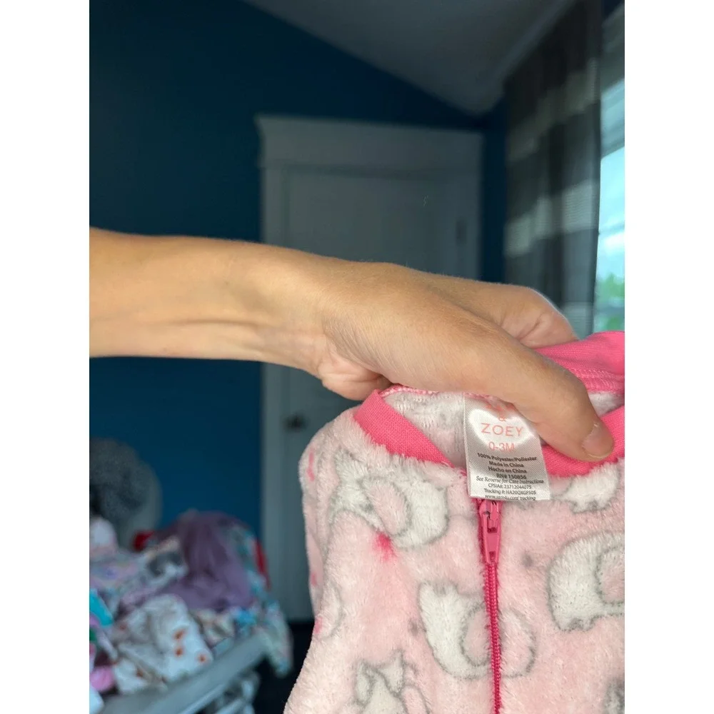 Zak & Zoey Pink Fleece Elephant Unicorn Footed Sleeper Pajama Size 0-3 Months